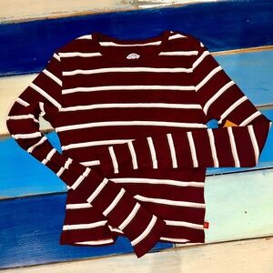 BNWT Dickies Maroon Striped Ribbed Long Sleeve Crew Neck Top Juniors
